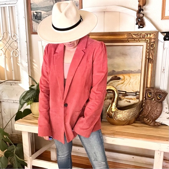 hinge Designed in Seattle Salmon Pink Corduroy Retro Style Streetwear Blazer - Picture 9 of 10